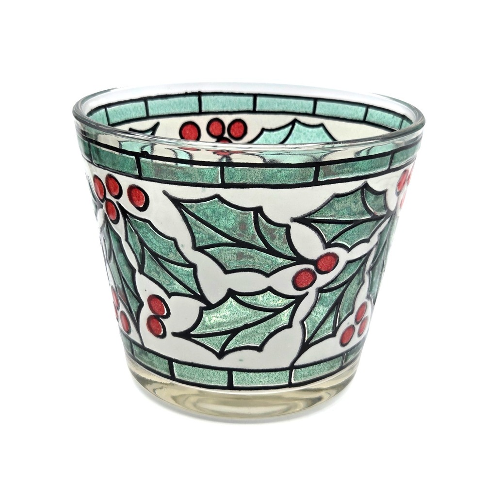 West Virginia Snowy Holly Berry Stained Glass Ice Bucket Snack Bowl Hard To Find